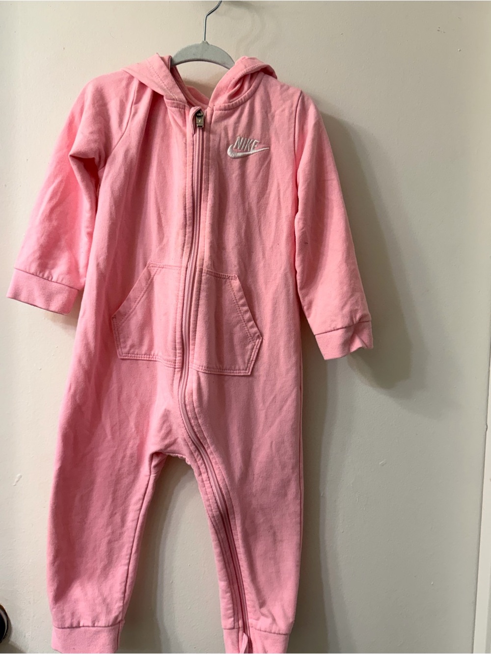 Nike Pink Hooded Kids One-Piece Zip Romper with Pocket